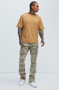 Got Me Destroyed Stacked Skinny Flare Pants - Camouflage sold by Fashion Nova
