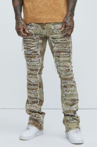 Got Me Destroyed Stacked Skinny Flare Pants - Camouflage sold by Fashion Nova