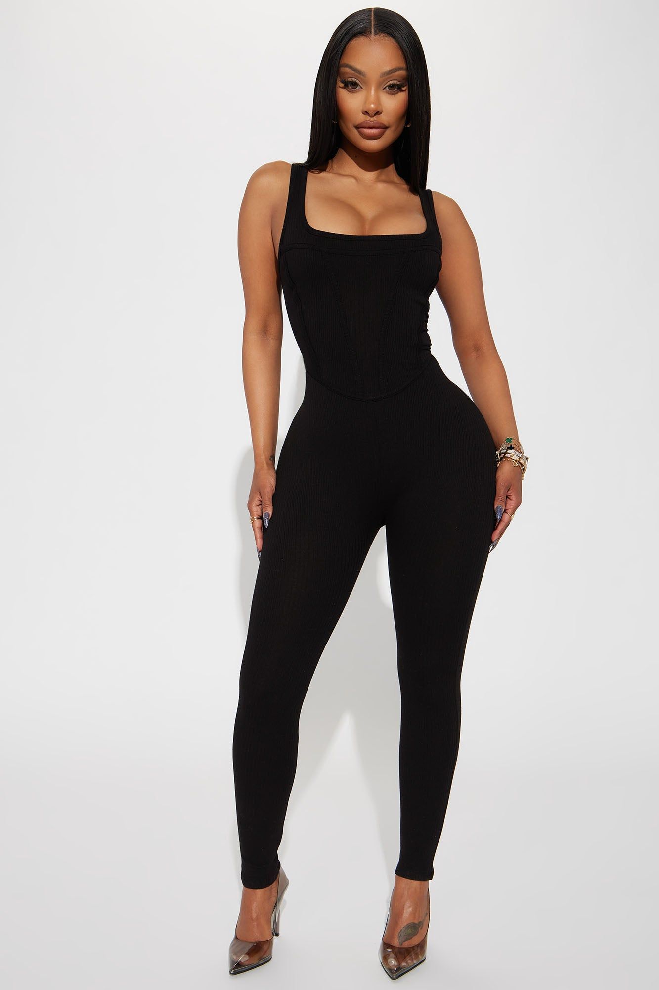 In The Morning Ribbed Jumpsuit - Black sold by Fashion Nova