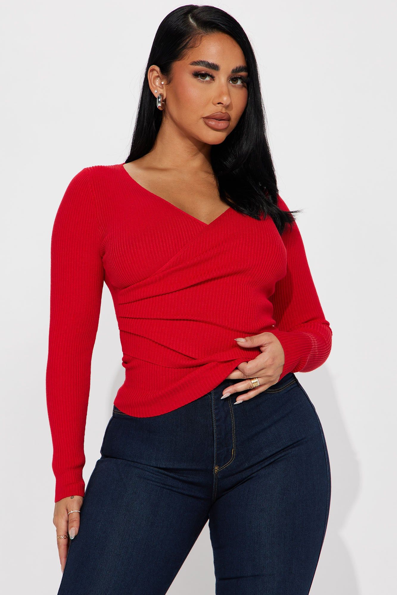 Izaiah Sweater Top - Red sold by Fashion Nova
