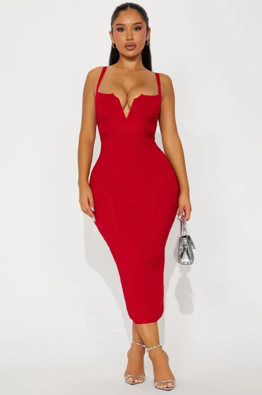 Misty Bandage Midi Dress - Red sold by Fashion Nova