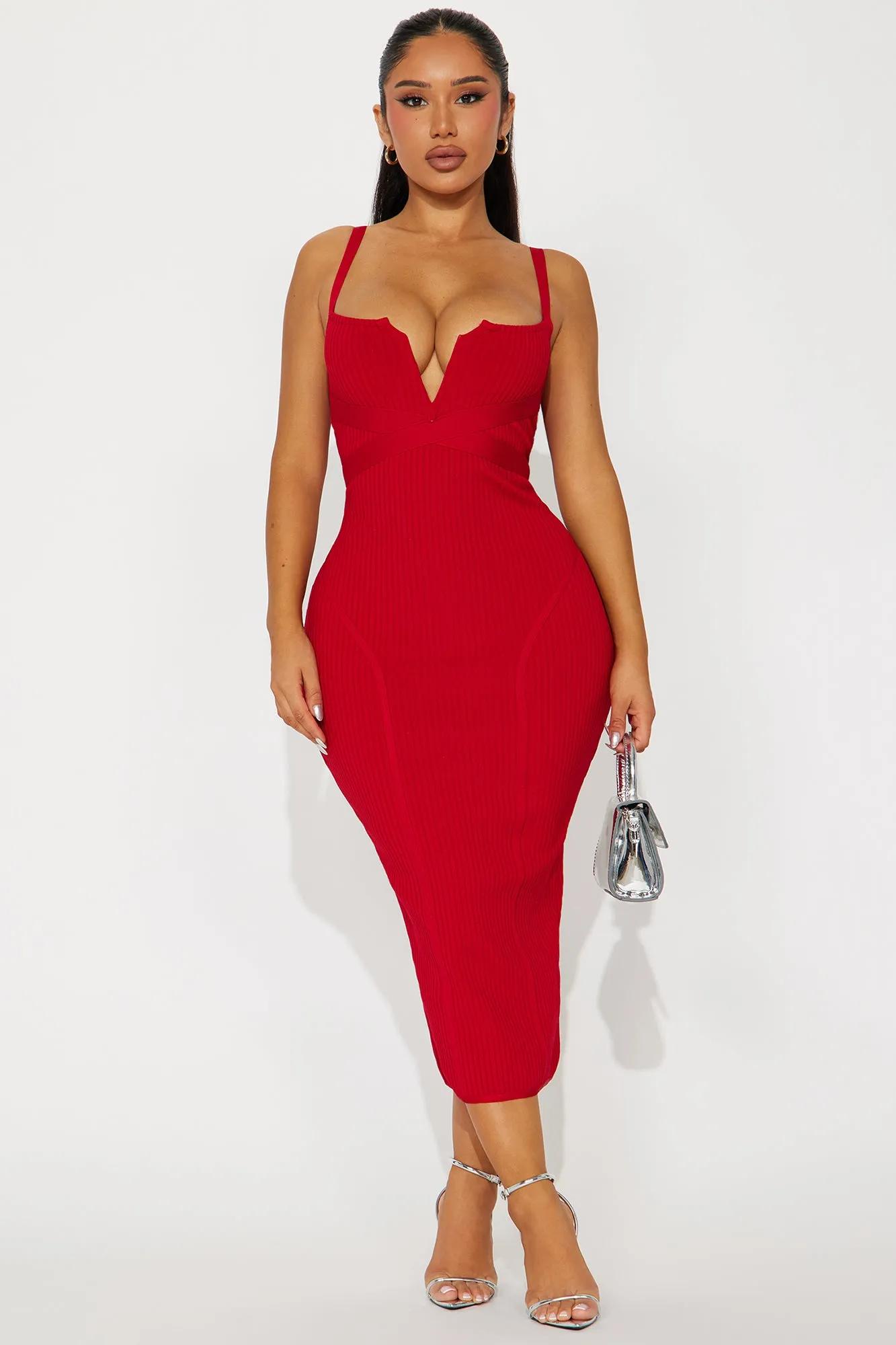 Misty Bandage Midi Dress - Red sold by Fashion Nova