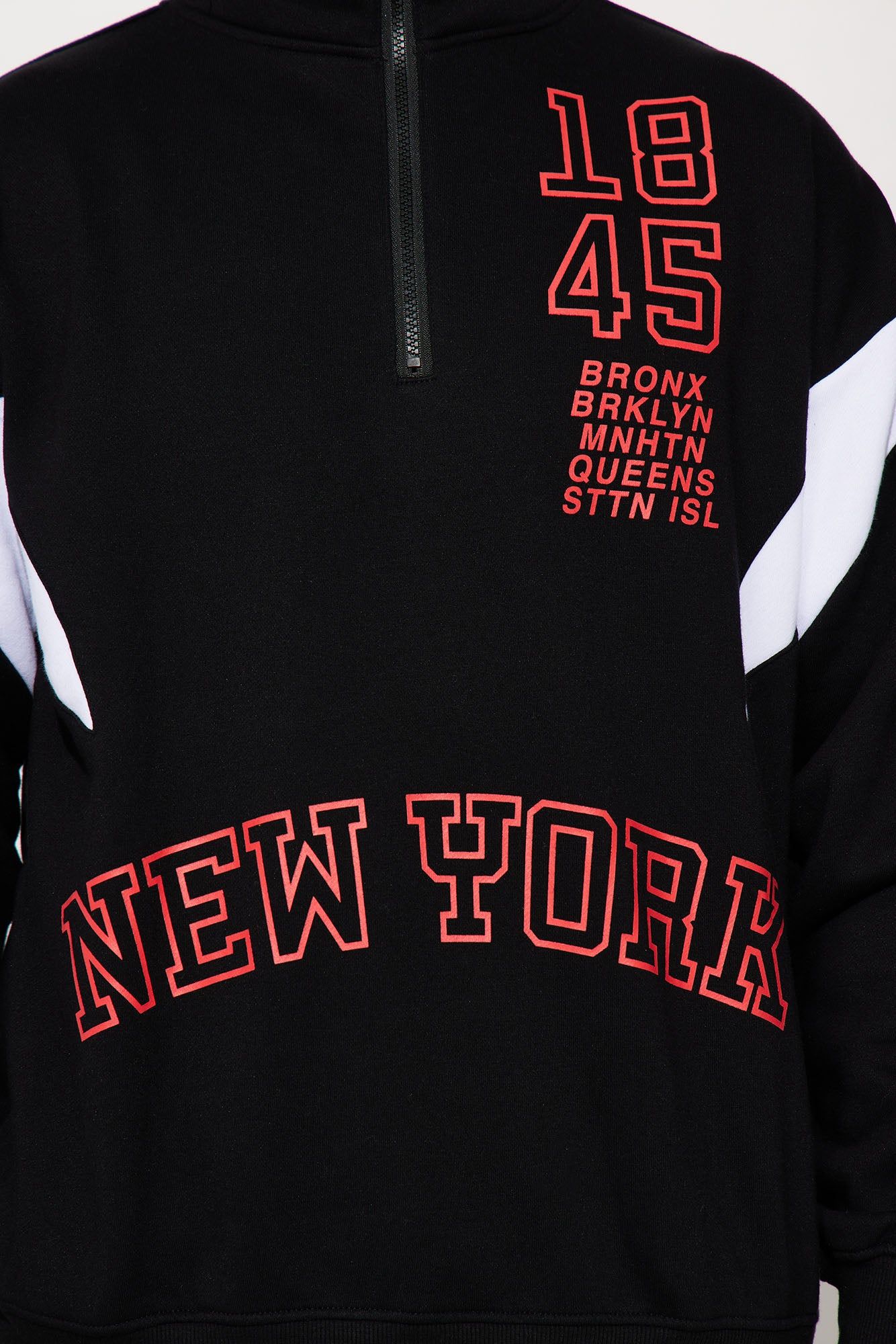 NY 1845 Quarter Zip Sweatshirt - Black/White sold by Fashion Nova product image thumbnail 4