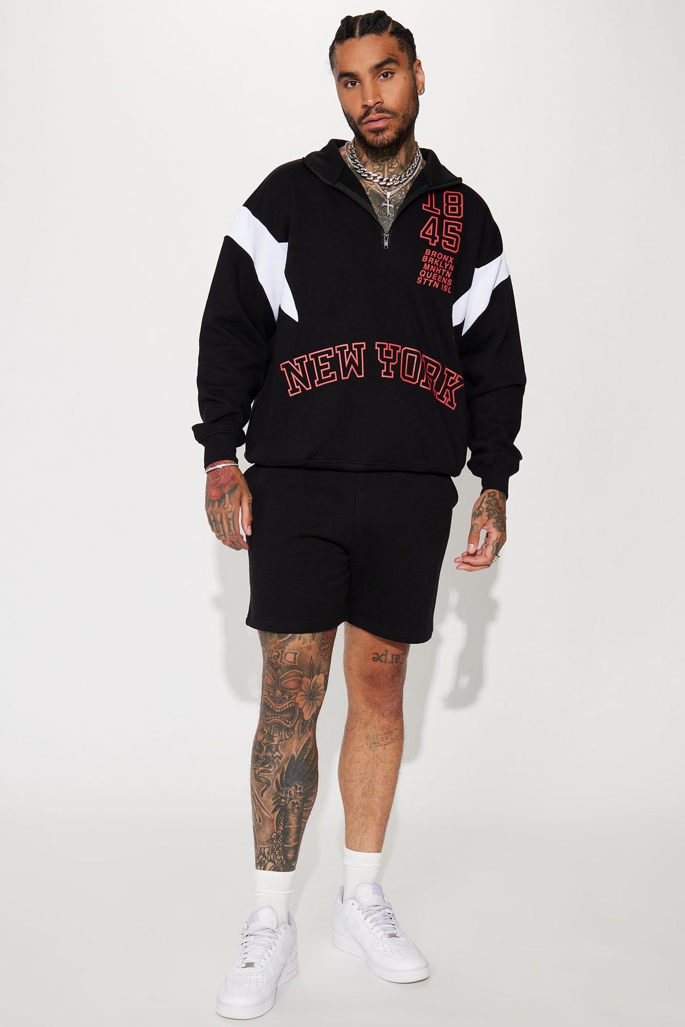 NY 1845 Quarter Zip Sweatshirt - Black/White sold by Fashion Nova product image thumbnail 3