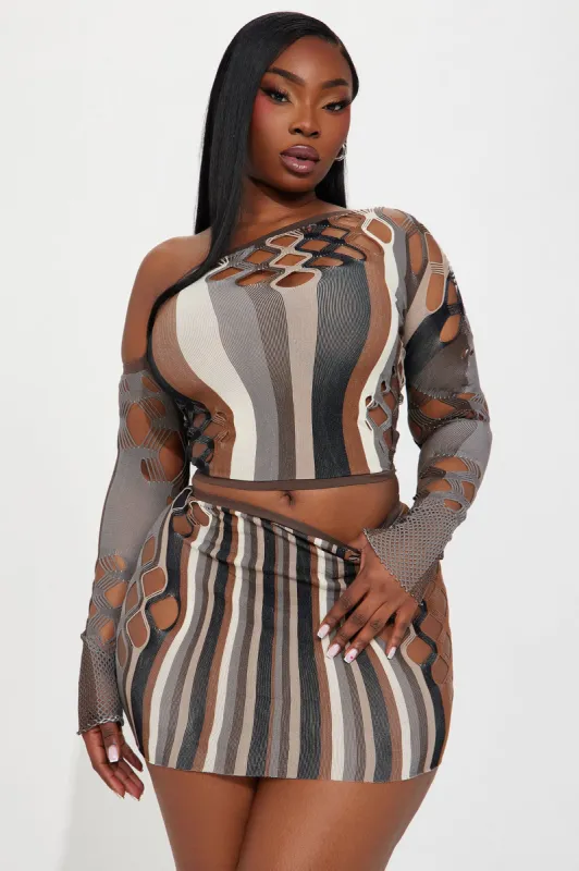 Ready For The Night Mini Skirt Set - Brown/combo sold by Fashion Nova