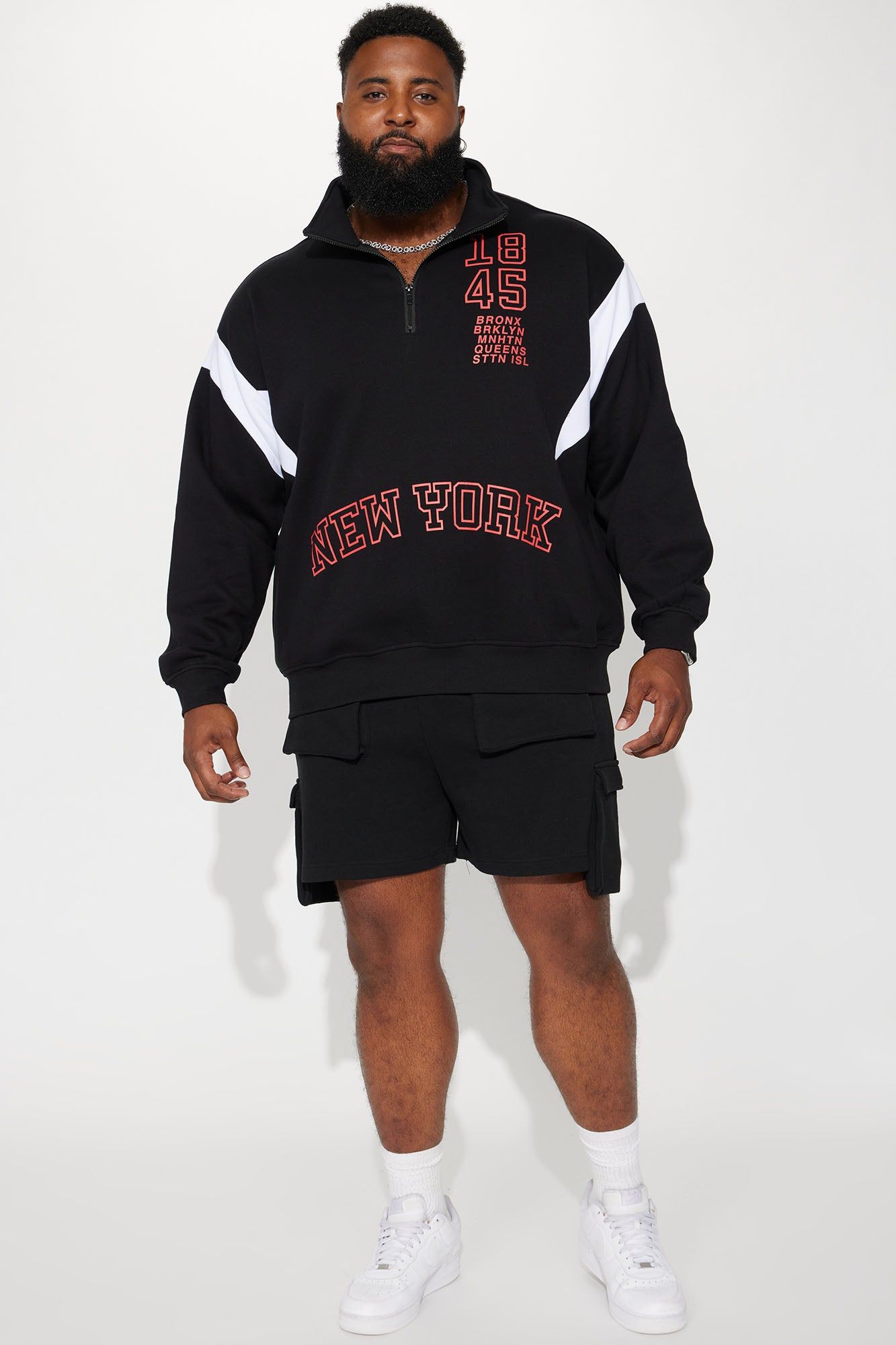 NY 1845 Quarter Zip Sweatshirt - Black/White sold by Fashion Nova product image thumbnail 6