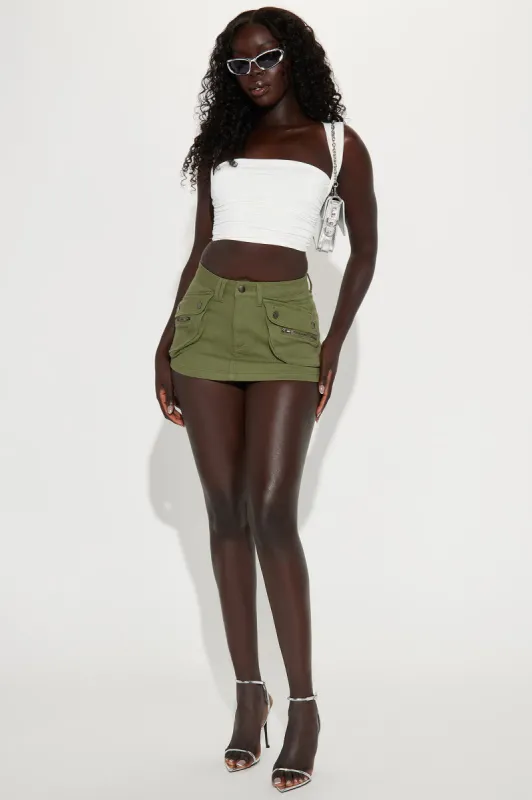 Sweet Revenge Cargo Micro Mini Skirt - Olive sold by Fashion Nova