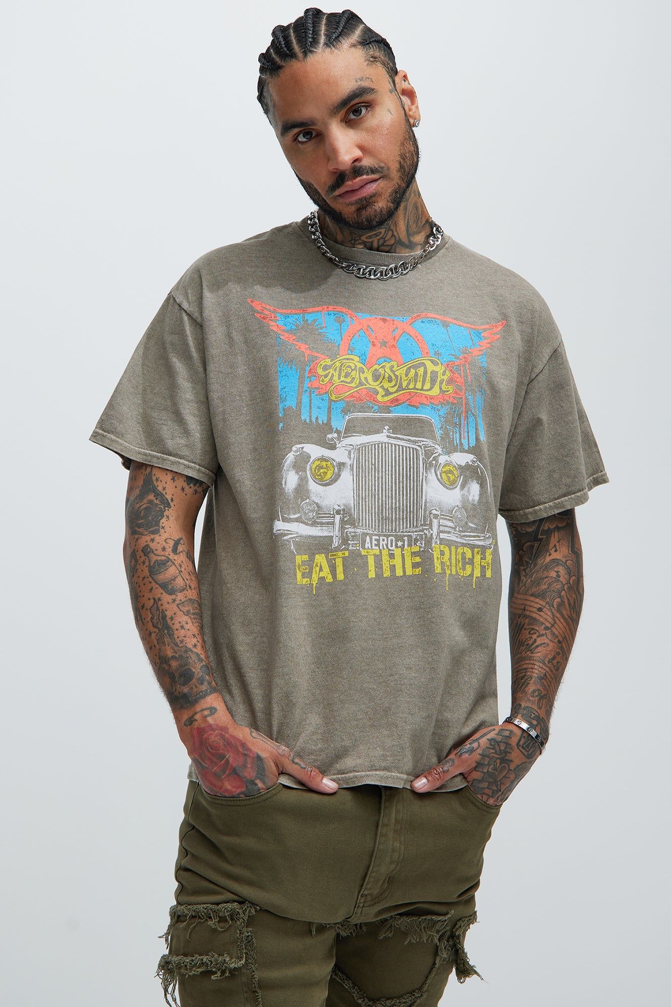 Aerosmith Eat The Rich Short Sleeve Tee - Brown sold by Fashion Nova