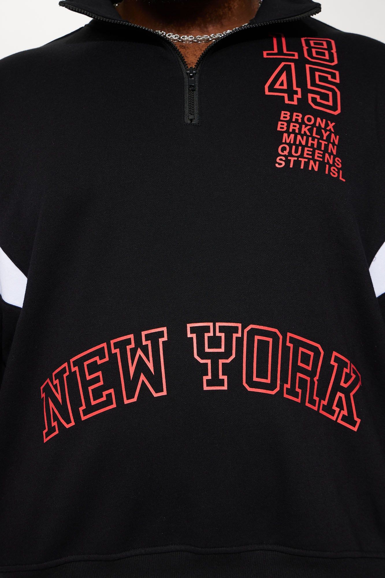 NY 1845 Quarter Zip Sweatshirt - Black/White sold by Fashion Nova product image thumbnail 7