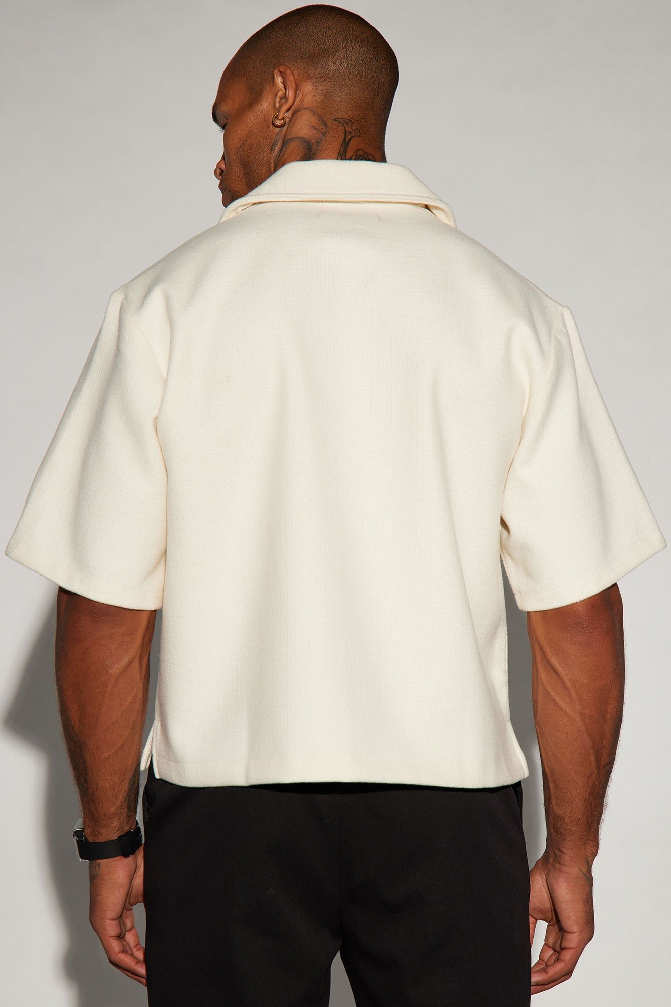 Wilder Textured Weave Cropped Button Up Shirt - Cream sold by Fashion Nova product image thumbnail 5