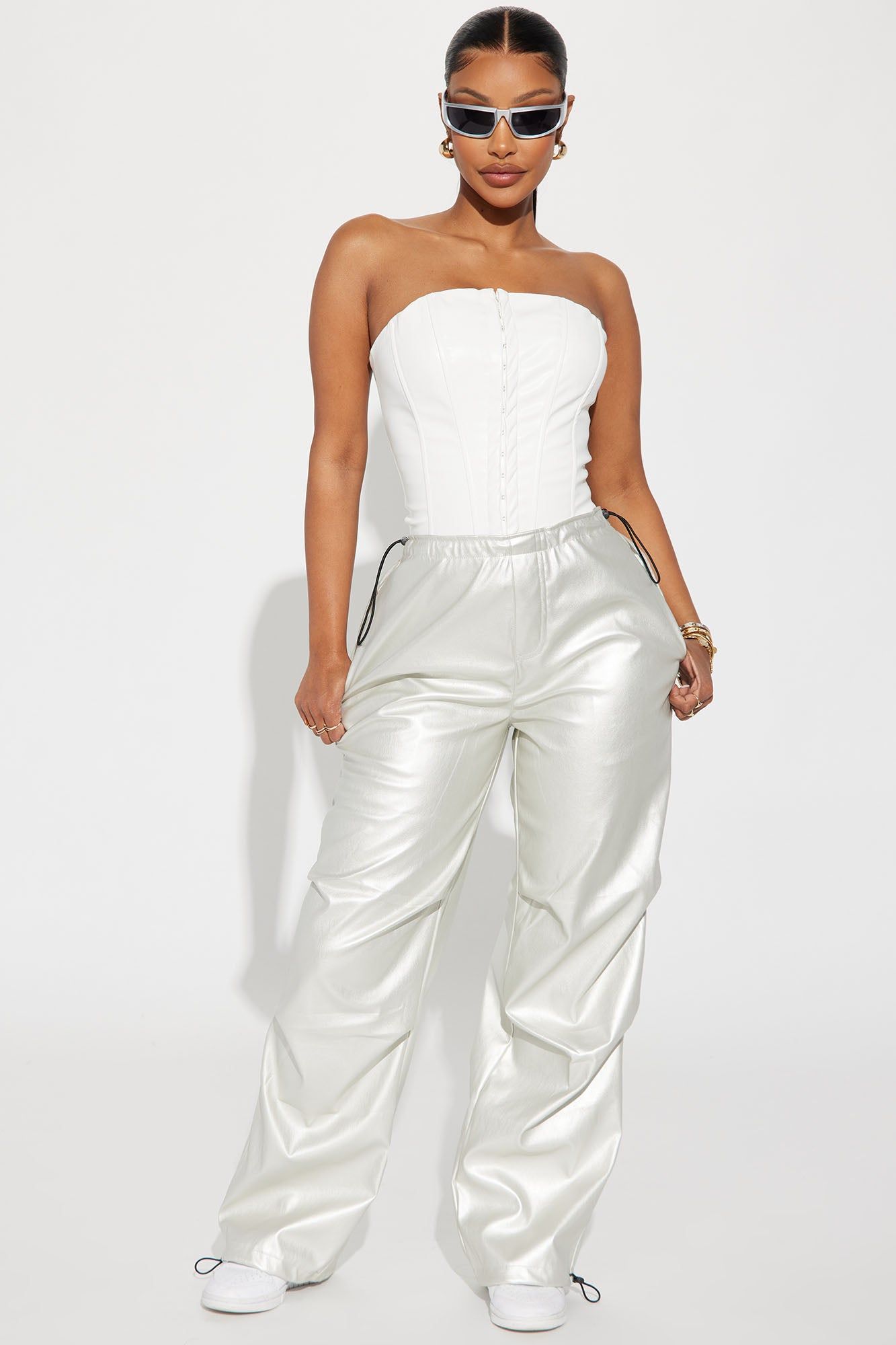 Break Free Faux Leather Parachute Pant - Silver sold by Fashion Nova