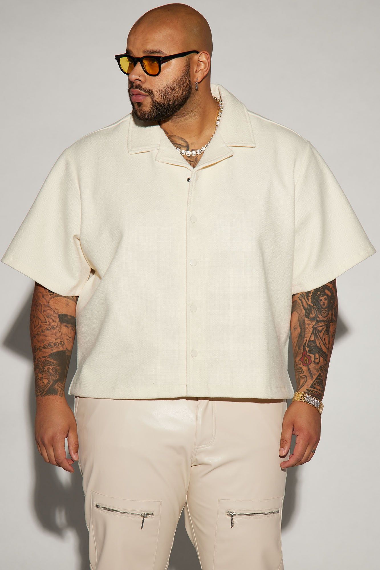 Wilder Textured Weave Cropped Button Up Shirt - Cream sold by Fashion Nova product image thumbnail 2