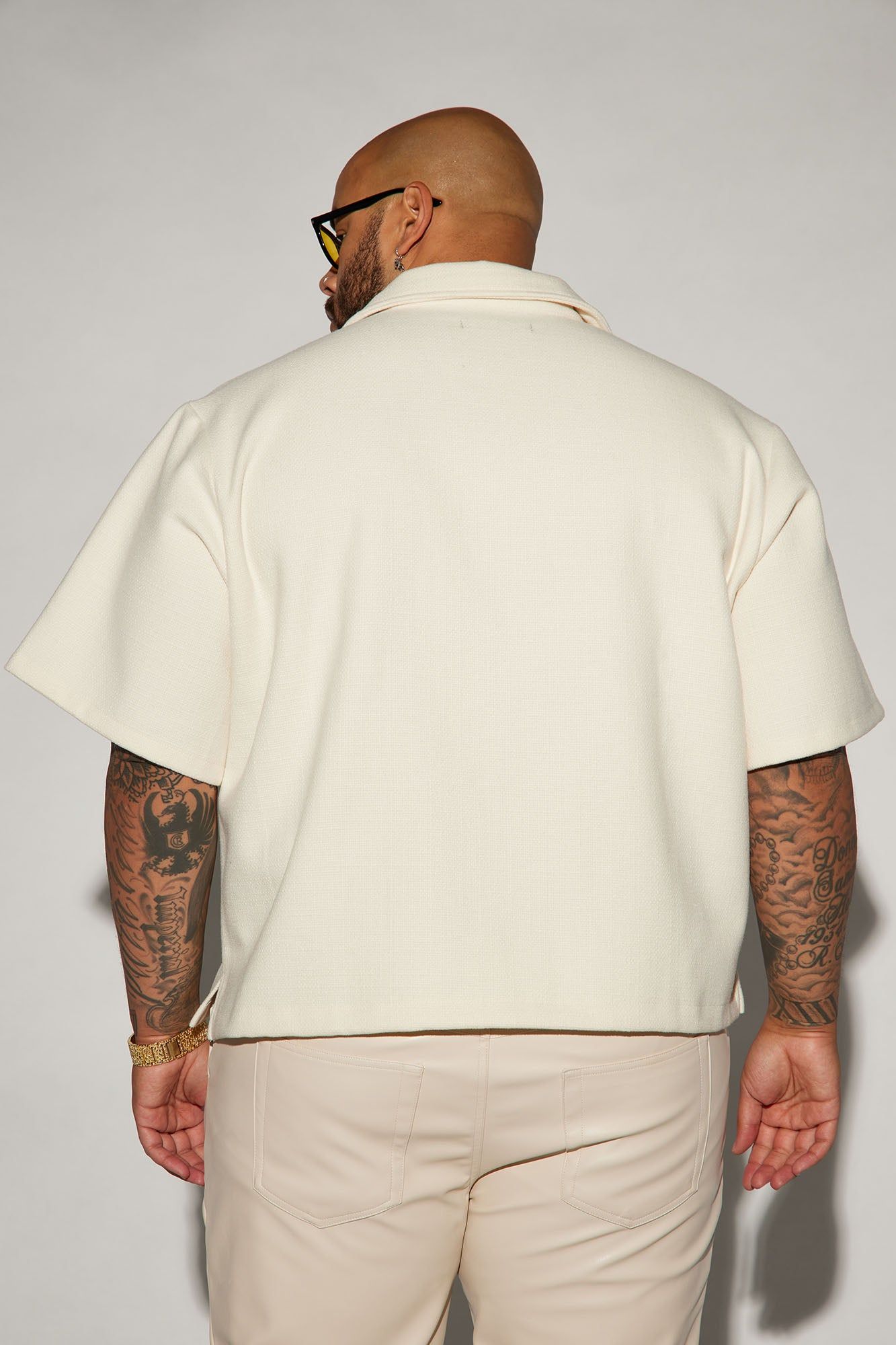 Wilder Textured Weave Cropped Button Up Shirt - Cream sold by Fashion Nova product image thumbnail 8