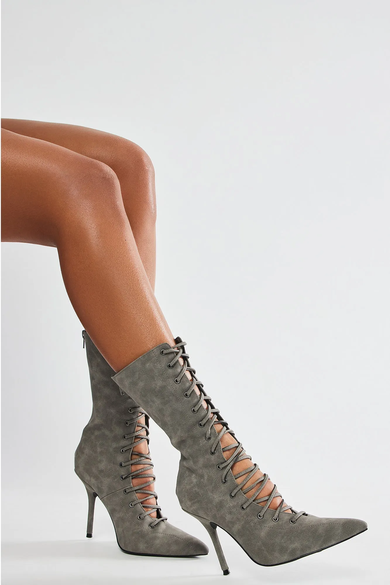 Chloe Lace Up Booties - Grey sold by Fashion Nova product image thumbnail 4