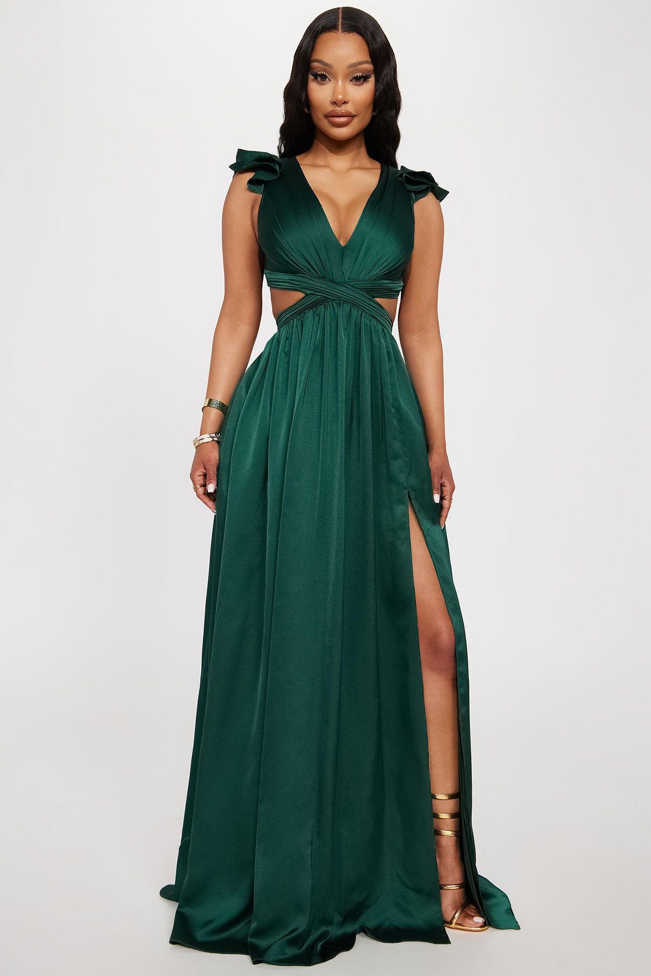 Zoe Satin Gown - Emerald sold by Fashion Nova
