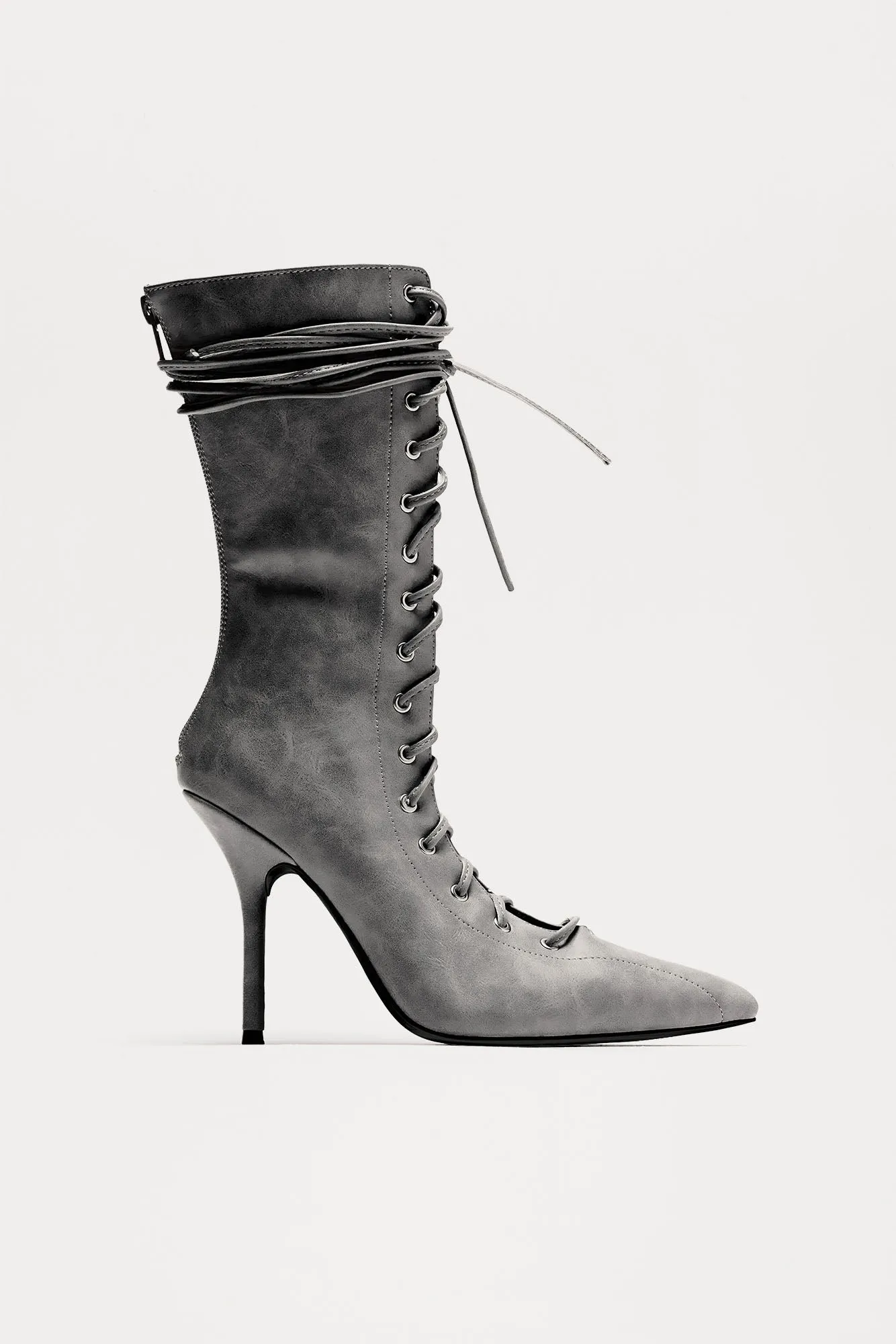 Chloe Lace Up Booties - Grey sold by Fashion Nova