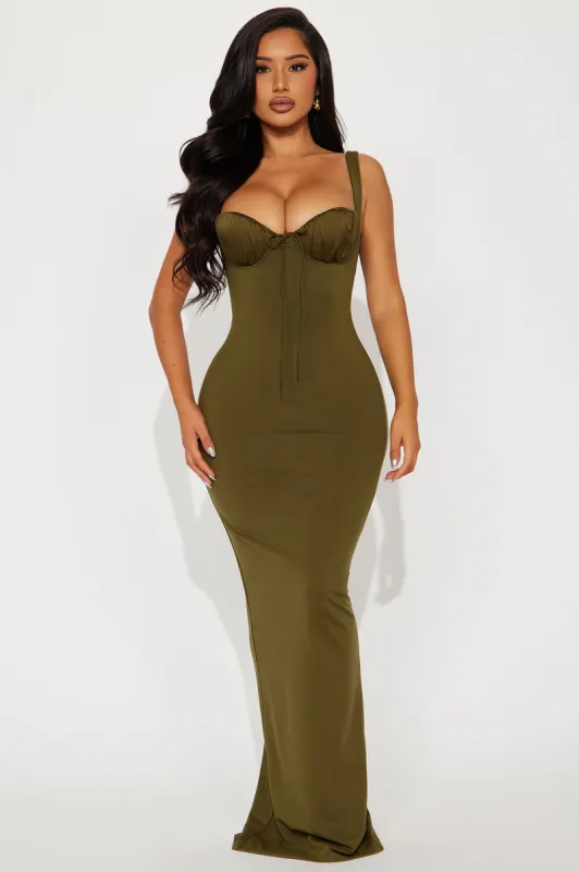 Sonya Low Back Maxi Dress - Olive sold by Fashion Nova