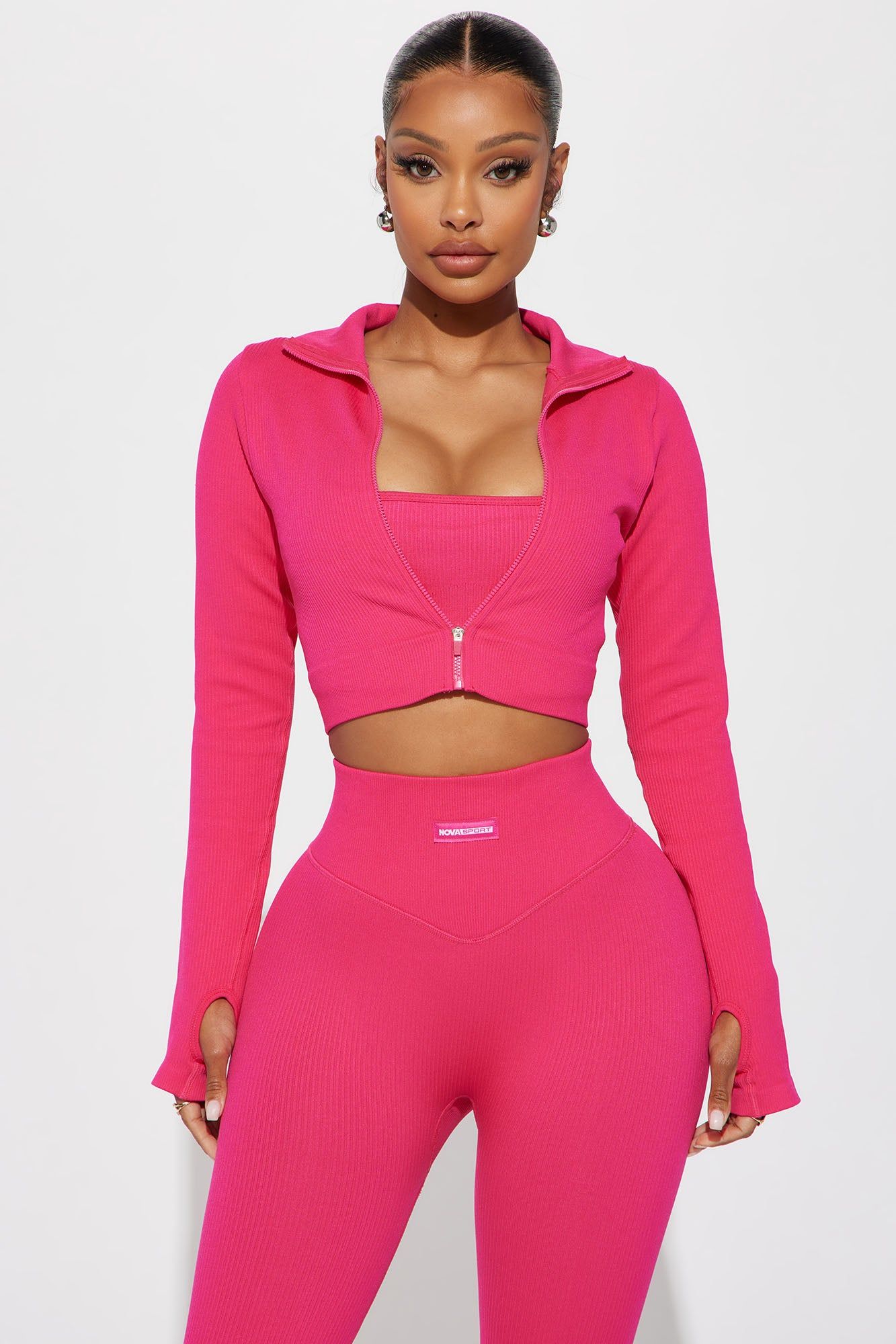 Effortless Ribbed Jacket - Fuchsia sold by Fashion Nova