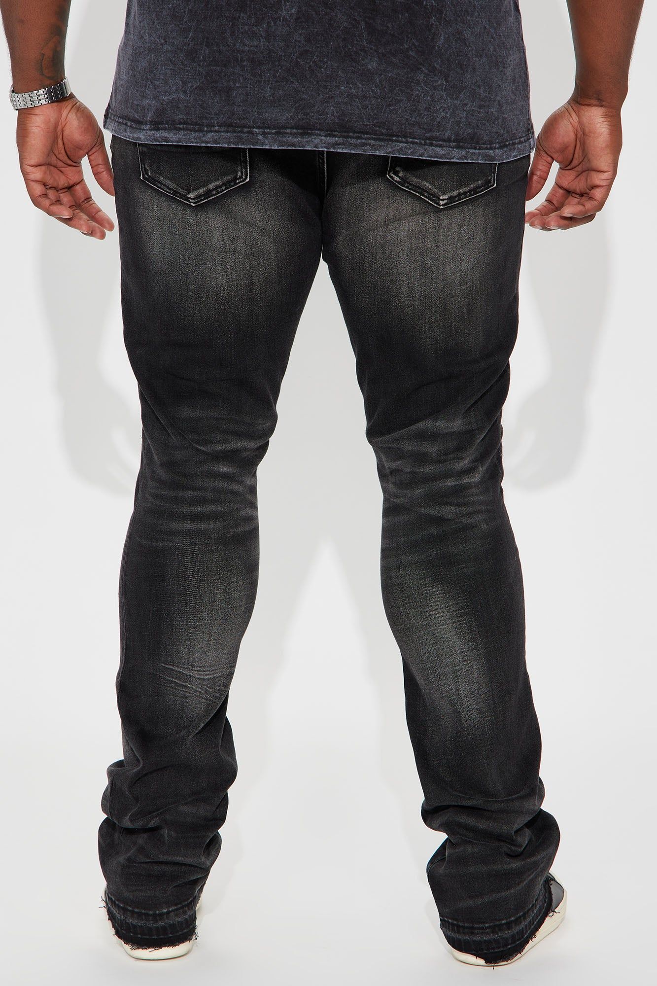 We Out Distressed Stacked Skinny Flare Jeans - Black Wash sold by Fashion Nova product image thumbnail 4