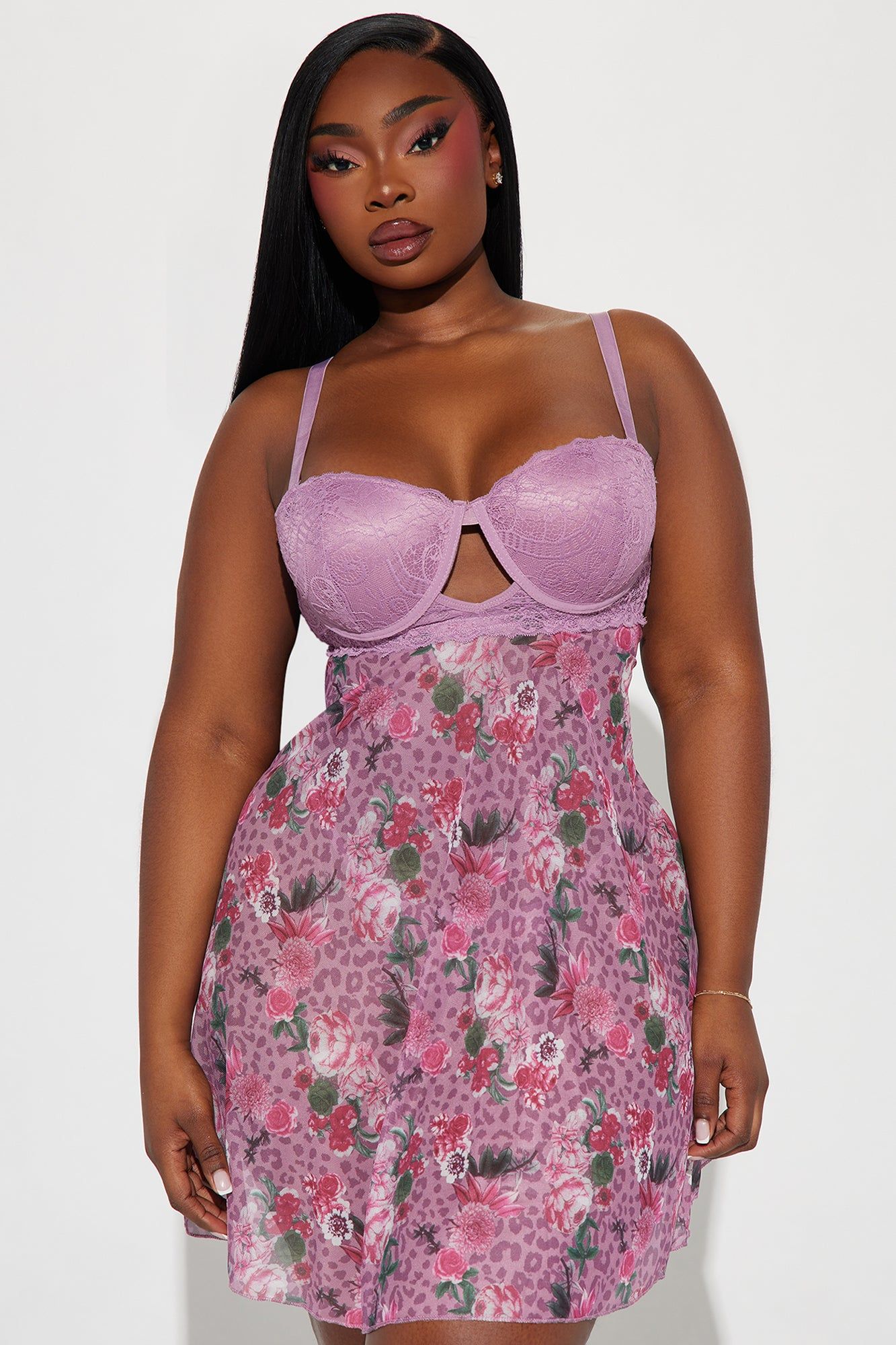 Love Garden Lace Babydoll - Mauve/combo sold by Fashion Nova