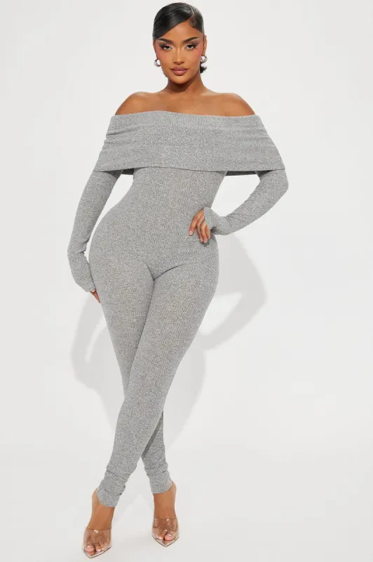 Invite Me Over Jumpsuit - Grey sold by Fashion Nova