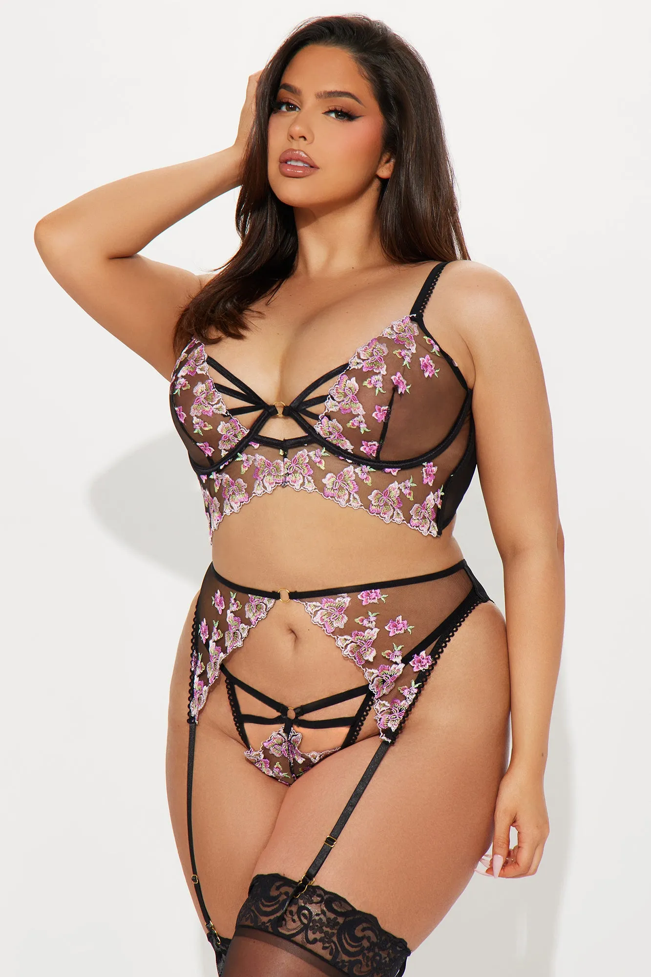 Flower Bed Lace 3 Piece Set - Black/Pink sold by Fashion Nova product image thumbnail 4