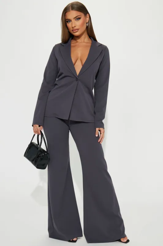 Business Debut Blazer Pant Set - Charcoal sold by Fashion Nova