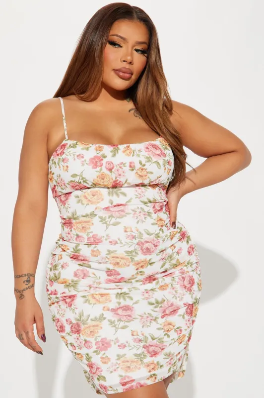 Floral Mesh Mini Dress 11- Off White sold by Fashion Nova