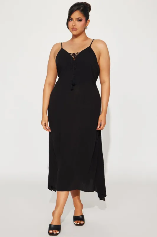 Lace Up Cami Maxi Dress 11- Black sold by Fashion Nova