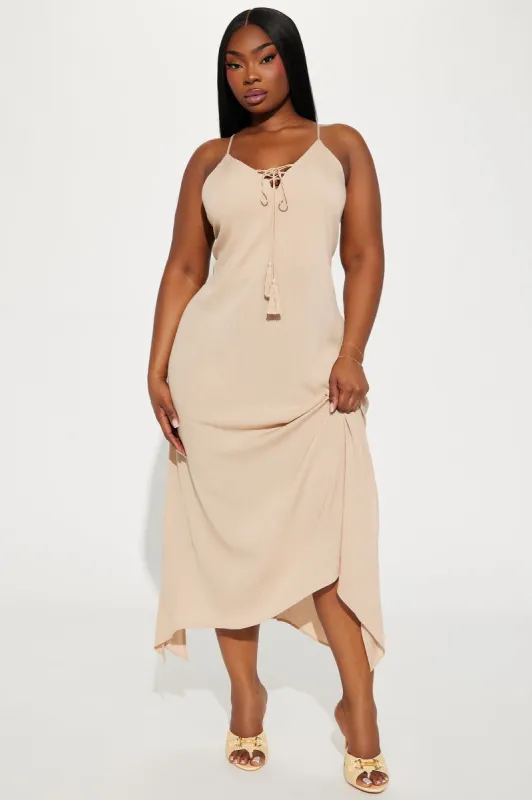 Lace Up Cami Maxi Dress 11- Tan sold by Fashion Nova
