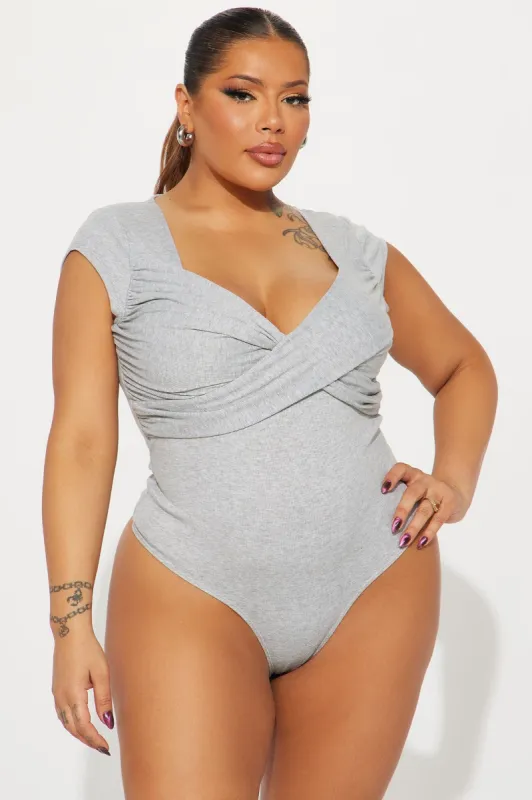 Don't Wait Up Short Sleeve Bodysuit - Heather sold by Fashion Nova