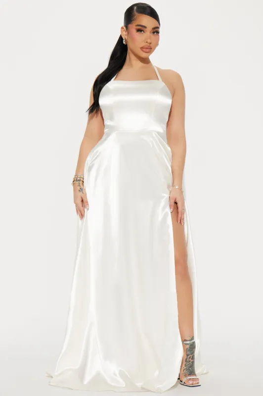 Fancy Taste Satin Maxi Dress - White sold by Fashion Nova
