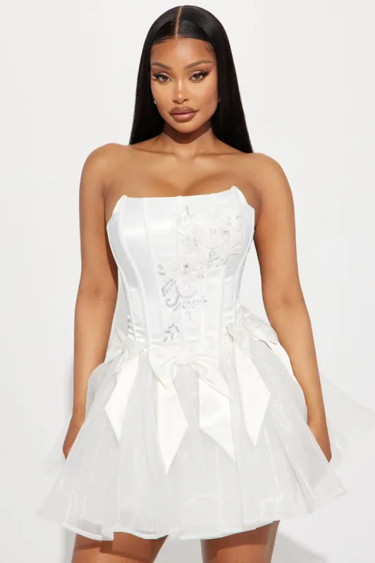 Winnie Bow Mini Dress - White sold by Fashion Nova