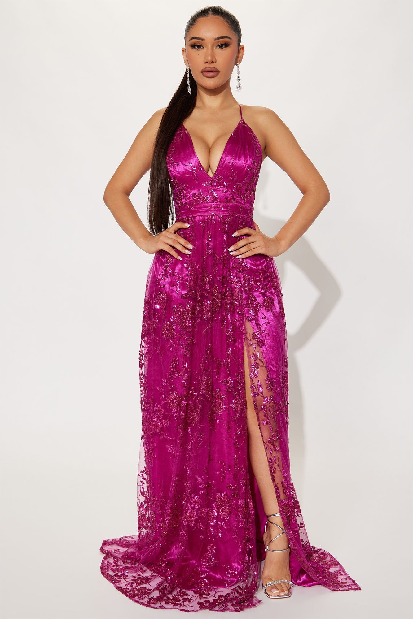 Davina Glitter Gown - Magenta sold by Fashion Nova