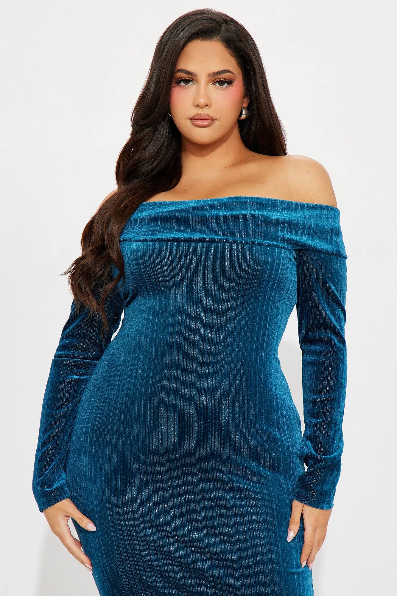 All That Shimmer Velvet Maxi Dress - Teal sold by Fashion Nova product image thumbnail 5
