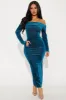 All That Shimmer Velvet Maxi Dress - Teal sold by Fashion Nova