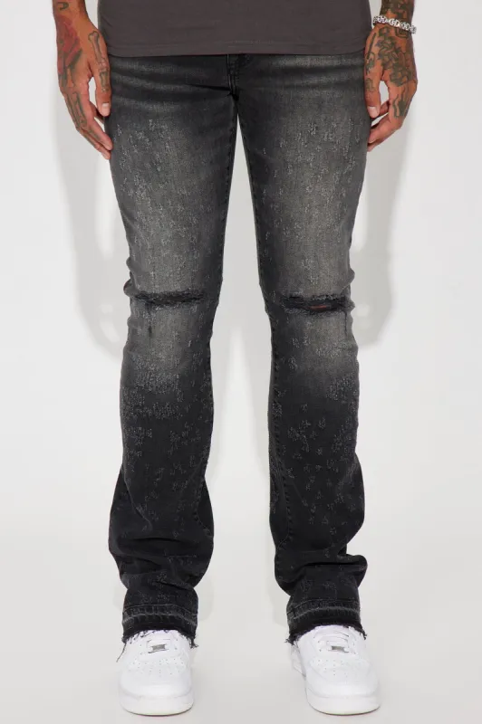 Reaching Goals Stacked Skinny Flare Jeans - Black Wash sold by Fashion Nova