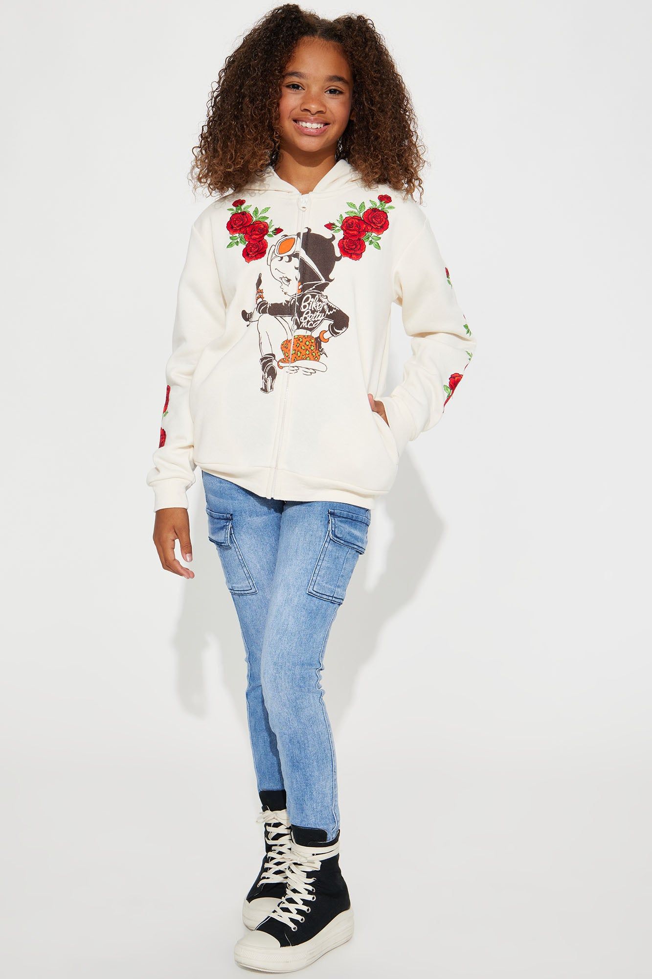 Mini Betty Boop Zip Front Hoodie - Cream sold by Fashion Nova product image thumbnail 2