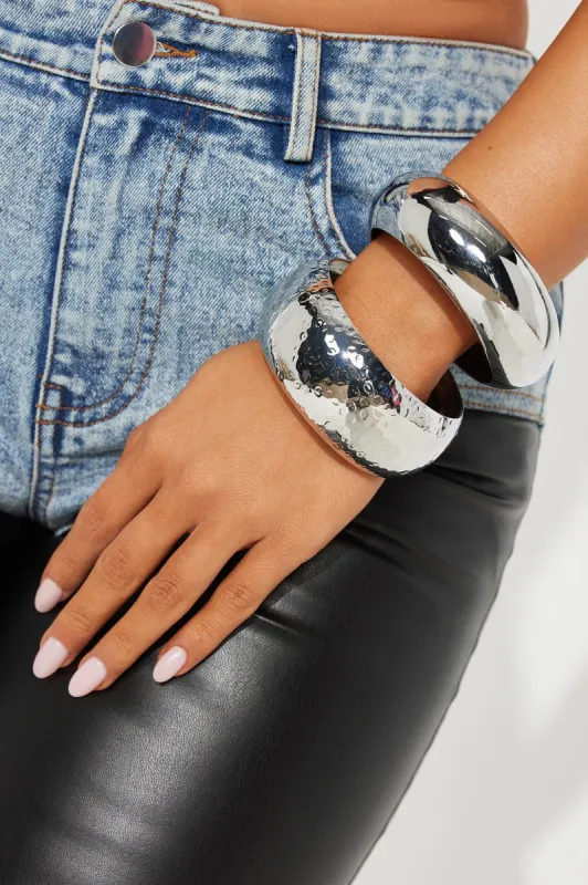 Make Some Noise 2 Piece Bangle Set - Silver made by Fashion Nova