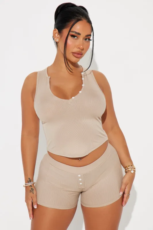 Cute And Comfy PJ Boyshort Set - Mocha sold by Fashion Nova
