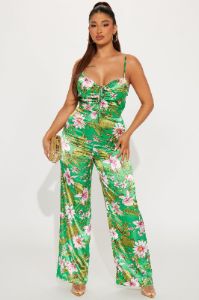 Perfect Vacation Satin Jumpsuit - Green sold by Fashion Nova