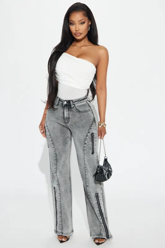 Living Icon Stretch Straight Leg Jeans - Grey sold by Fashion Nova