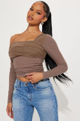 Meant For Me One Shoulder Top - Mocha sold by Fashion Nova