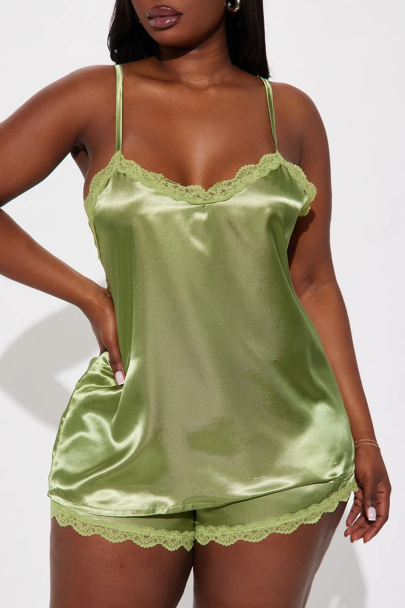 Like A Princess Satin PJ Short Set - Sage sold by Fashion Nova product image thumbnail 5