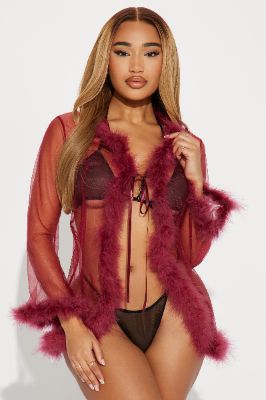 Softest Touch Fluff Mesh Robe - Wine sold by Fashion Nova