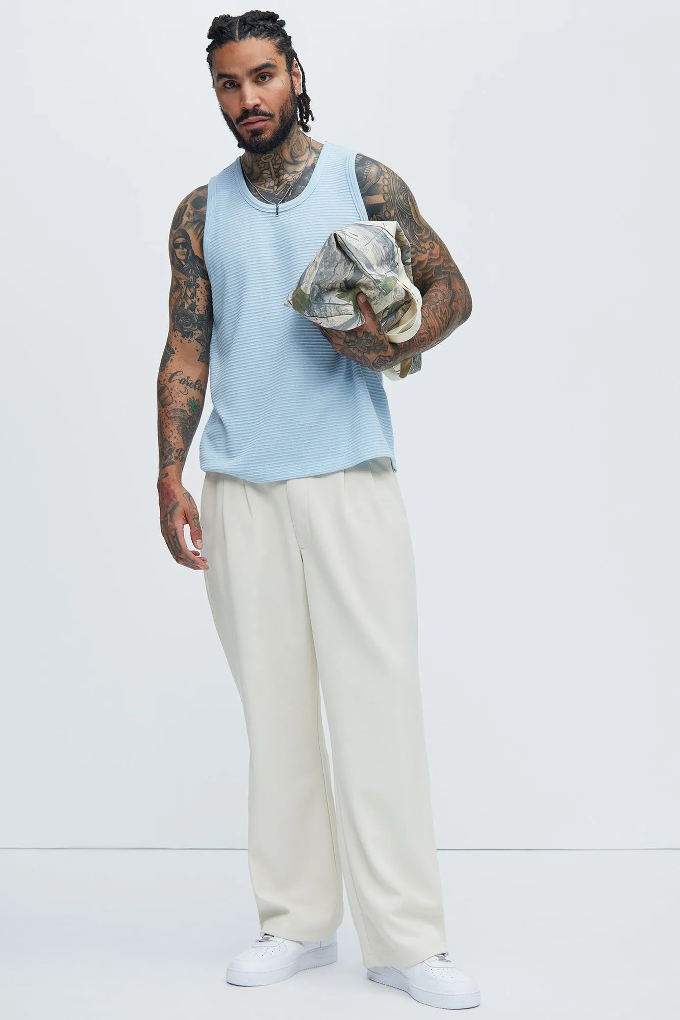 Athens Rib Textured Relaxed Tank - Light Blue sold by Fashion Nova