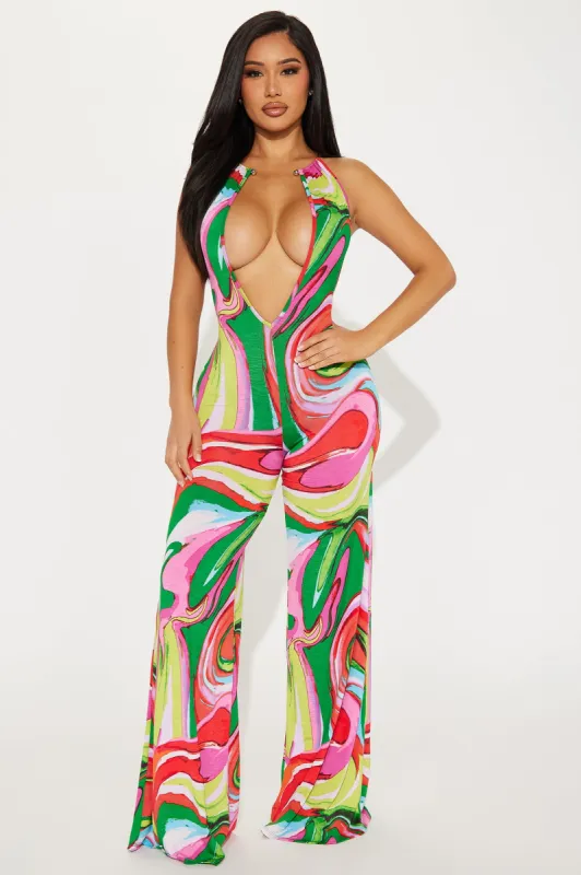 Move Your Body Jumpsuit  - Red/combo sold by Fashion Nova