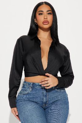 Shelly Satin Blouse Top - Black sold by Fashion Nova