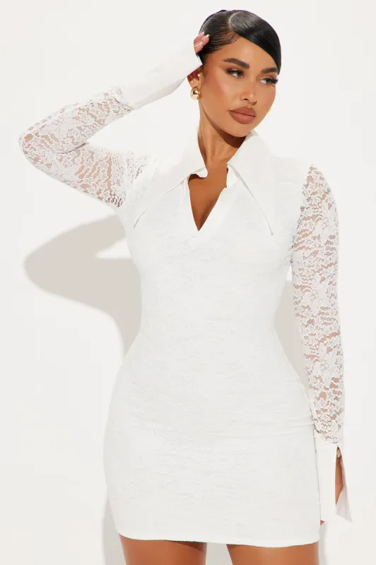 Alice Lace Collar Mini Dress - White sold by Fashion Nova