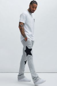 Stars Tyson Skinny Flared Sweatpants - Heather Grey sold by Fashion Nova
